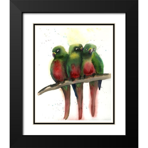 Green Parrots Black Modern Wood Framed Art Print with Double Matting by Shefranov, Olga