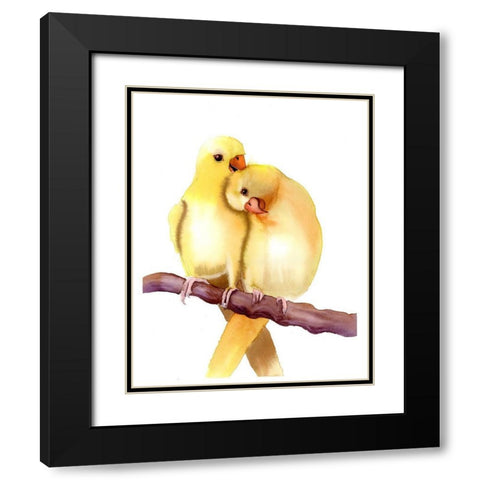 Yellow Parakeets Black Modern Wood Framed Art Print with Double Matting by Shefranov, Olga