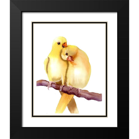 Yellow Parakeets Black Modern Wood Framed Art Print with Double Matting by Shefranov, Olga