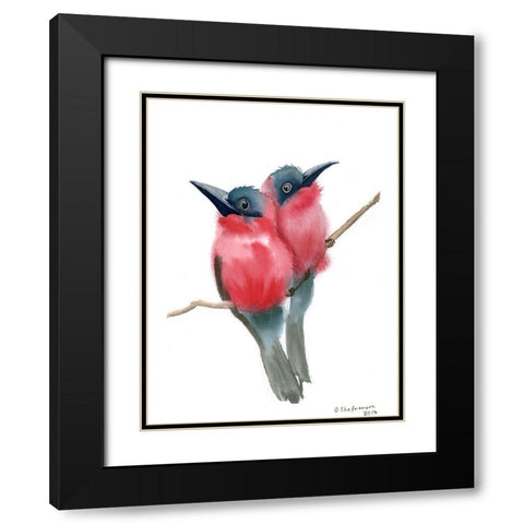 Red Bird Buddies Black Modern Wood Framed Art Print with Double Matting by Shefranov, Olga