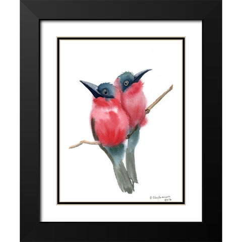 Red Bird Buddies Black Modern Wood Framed Art Print with Double Matting by Shefranov, Olga