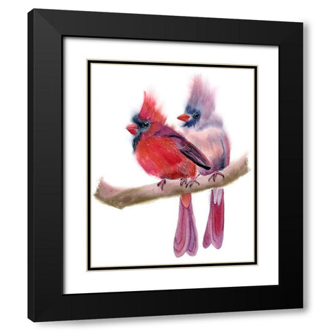 Cardinal Couple Black Modern Wood Framed Art Print with Double Matting by Shefranov, Olga