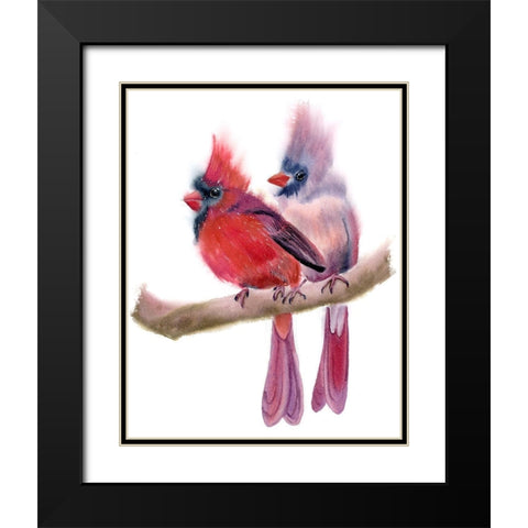 Cardinal Couple Black Modern Wood Framed Art Print with Double Matting by Shefranov, Olga