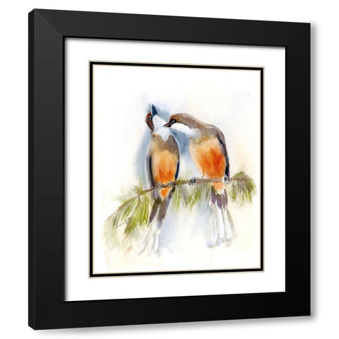 Birds on a Branch Black Modern Wood Framed Art Print with Double Matting by Shefranov, Olga