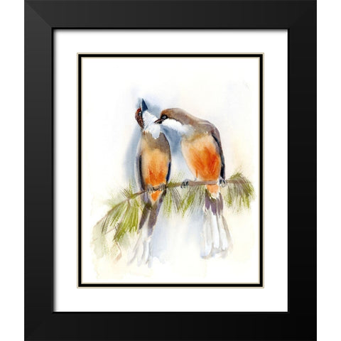 Birds on a Branch Black Modern Wood Framed Art Print with Double Matting by Shefranov, Olga