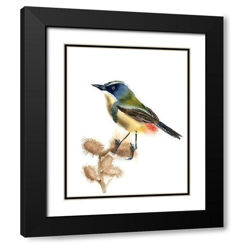 Green Bird Black Modern Wood Framed Art Print with Double Matting by Shefranov, Olga