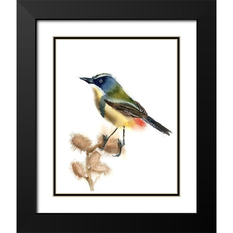 Green Bird Black Modern Wood Framed Art Print with Double Matting by Shefranov, Olga
