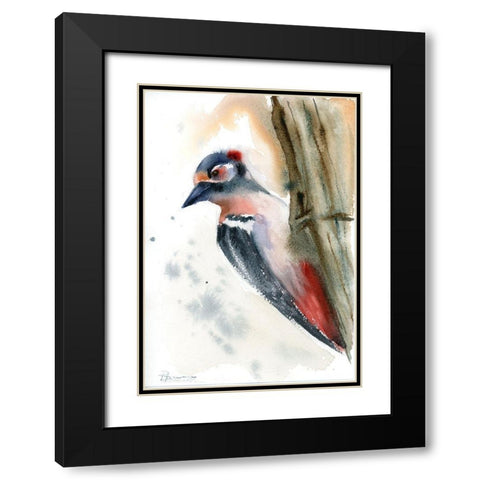 Woodpecker Black Modern Wood Framed Art Print with Double Matting by Shefranov, Olga
