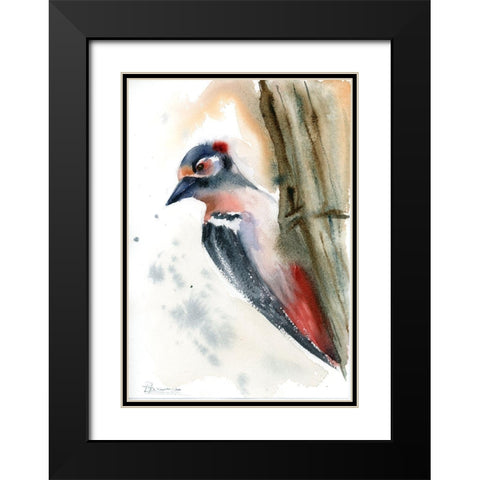 Woodpecker Black Modern Wood Framed Art Print with Double Matting by Shefranov, Olga