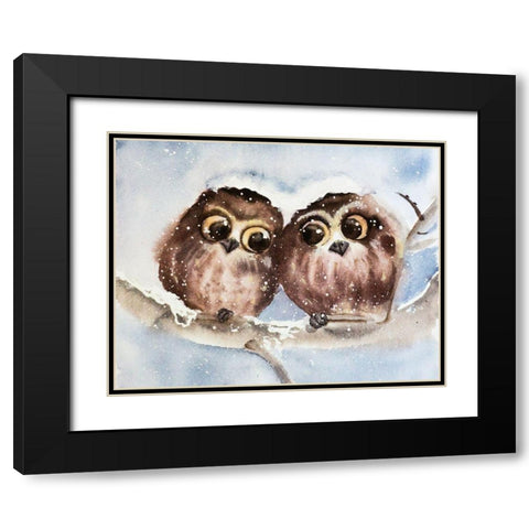Owls Black Modern Wood Framed Art Print with Double Matting by Shefranov, Olga
