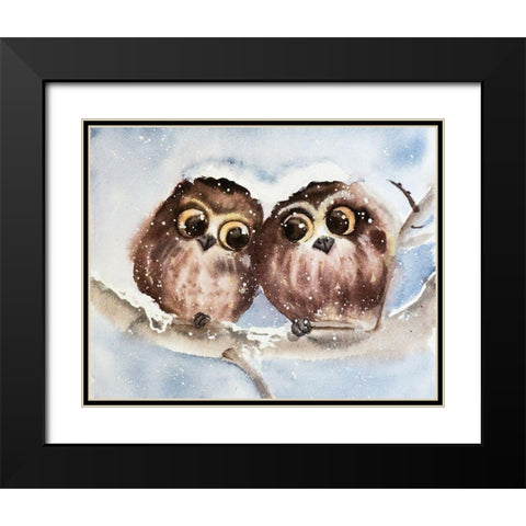 Owls Black Modern Wood Framed Art Print with Double Matting by Shefranov, Olga