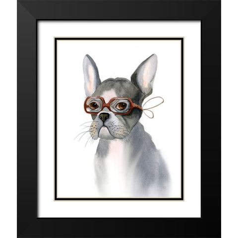 Frenchie Black Modern Wood Framed Art Print with Double Matting by Shefranov, Olga