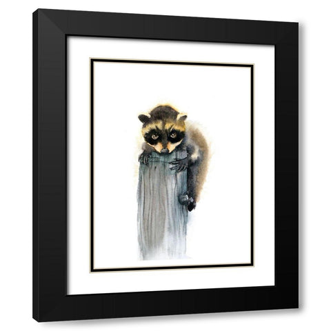 Baby Raccoon Black Modern Wood Framed Art Print with Double Matting by Shefranov, Olga