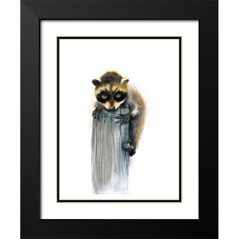 Baby Raccoon Black Modern Wood Framed Art Print with Double Matting by Shefranov, Olga