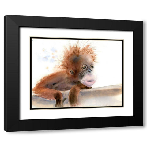 Baby Monkey Black Modern Wood Framed Art Print with Double Matting by Shefranov, Olga