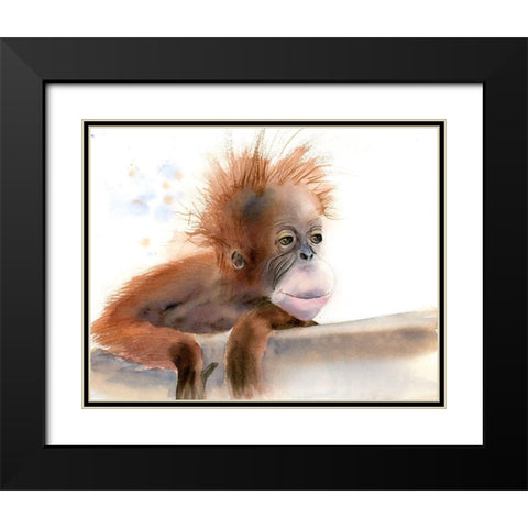 Baby Monkey Black Modern Wood Framed Art Print with Double Matting by Shefranov, Olga