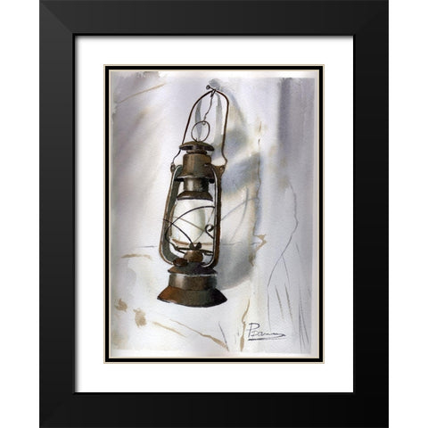 Lantern Black Modern Wood Framed Art Print with Double Matting by Shefranov, Olga
