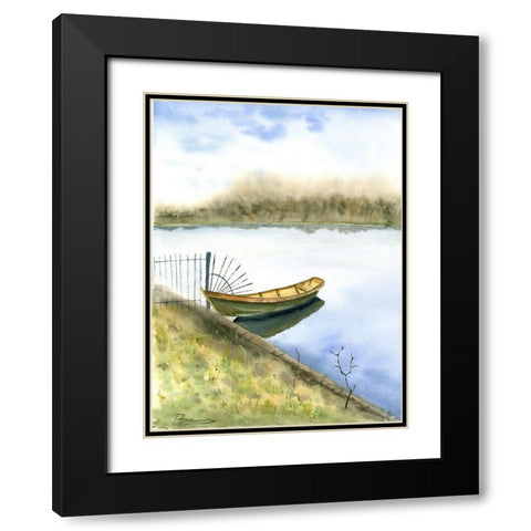 Boat on the Water Black Modern Wood Framed Art Print with Double Matting by Shefranov, Olga