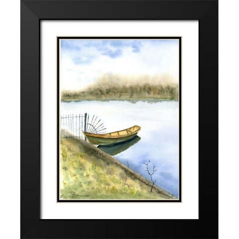 Boat on the Water Black Modern Wood Framed Art Print with Double Matting by Shefranov, Olga