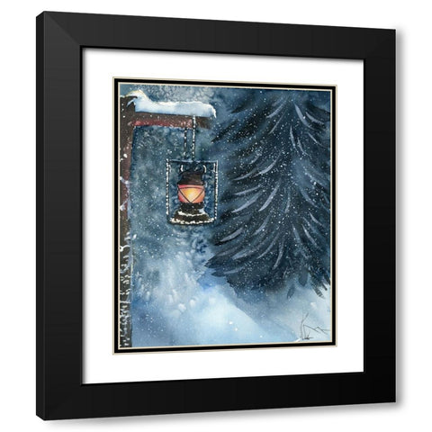 Winter Lantern Black Modern Wood Framed Art Print with Double Matting by Shefranov, Olga
