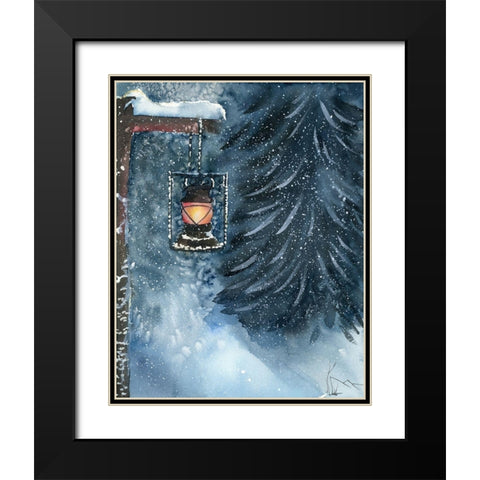 Winter Lantern Black Modern Wood Framed Art Print with Double Matting by Shefranov, Olga