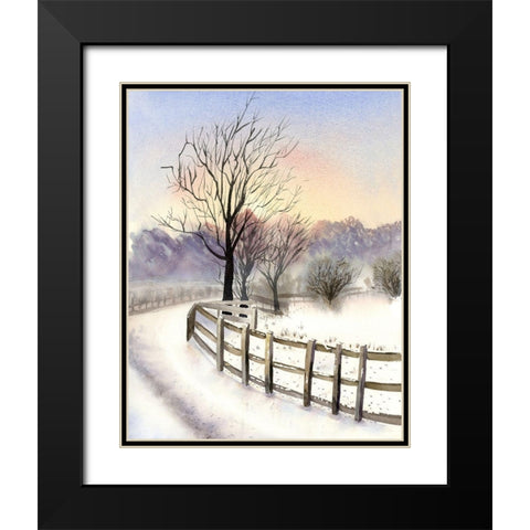 Winter Scene Black Modern Wood Framed Art Print with Double Matting by Shefranov, Olga