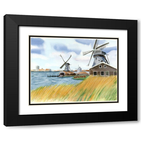Windmills Black Modern Wood Framed Art Print with Double Matting by Shefranov, Olga