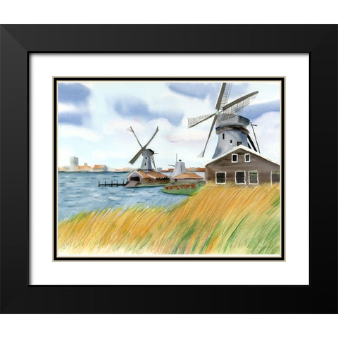 Windmills Black Modern Wood Framed Art Print with Double Matting by Shefranov, Olga