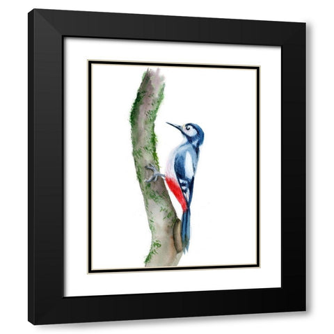Woodpecker Black Modern Wood Framed Art Print with Double Matting by Shefranov, Olga