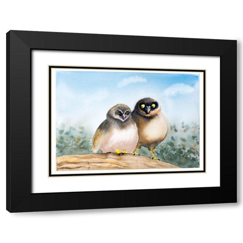 Owls Black Modern Wood Framed Art Print with Double Matting by Shefranov, Olga