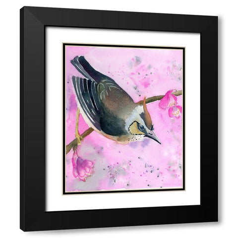 Pink Floral Black Modern Wood Framed Art Print with Double Matting by Shefranov, Olga