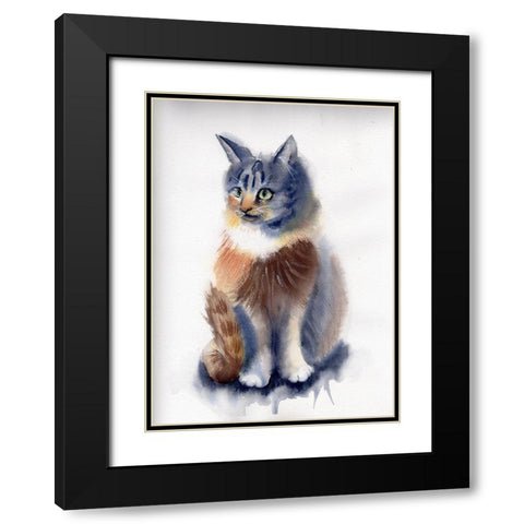 Cat Black Modern Wood Framed Art Print with Double Matting by Shefranov, Olga