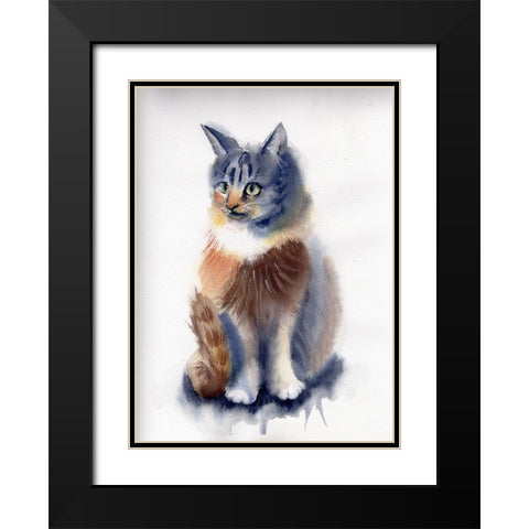 Cat Black Modern Wood Framed Art Print with Double Matting by Shefranov, Olga