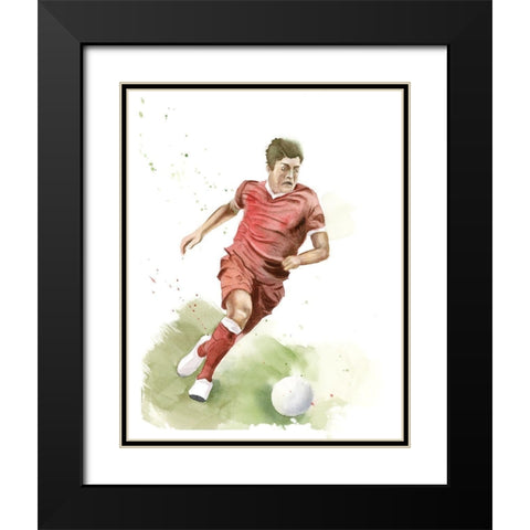 Soccer Player Black Modern Wood Framed Art Print with Double Matting by Shefranov, Olga