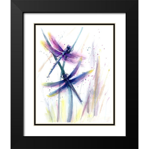 Dragonflies II Black Modern Wood Framed Art Print with Double Matting by Shefranov, Olga
