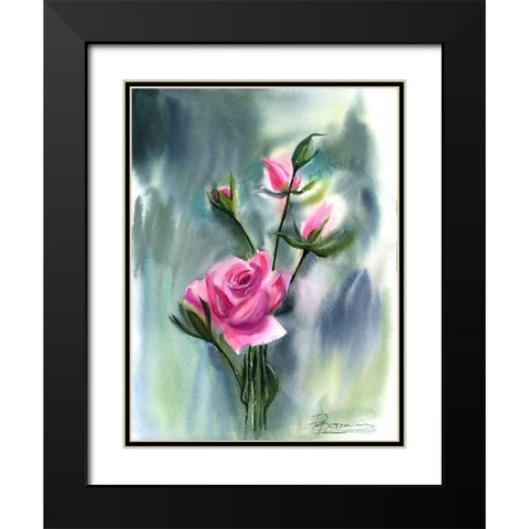 Pink Roses Black Modern Wood Framed Art Print with Double Matting by Shefranov, Olga