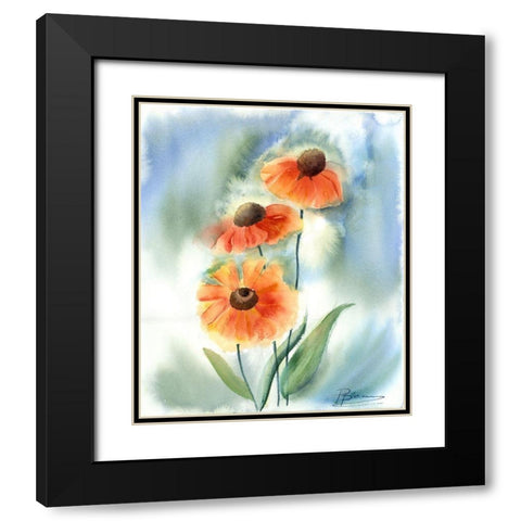 Orange Flowers Black Modern Wood Framed Art Print with Double Matting by Shefranov, Olga