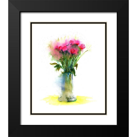 Pink Flowers II Black Modern Wood Framed Art Print with Double Matting by Shefranov, Olga