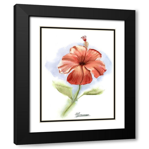 Red Flower Black Modern Wood Framed Art Print with Double Matting by Shefranov, Olga