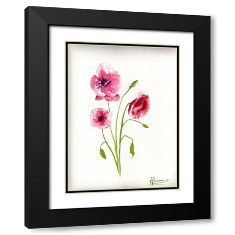 Maroon Flowers II Black Modern Wood Framed Art Print with Double Matting by Shefranov, Olga