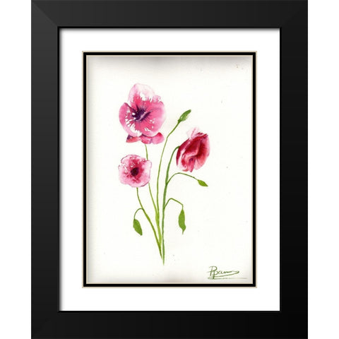 Maroon Flowers II Black Modern Wood Framed Art Print with Double Matting by Shefranov, Olga