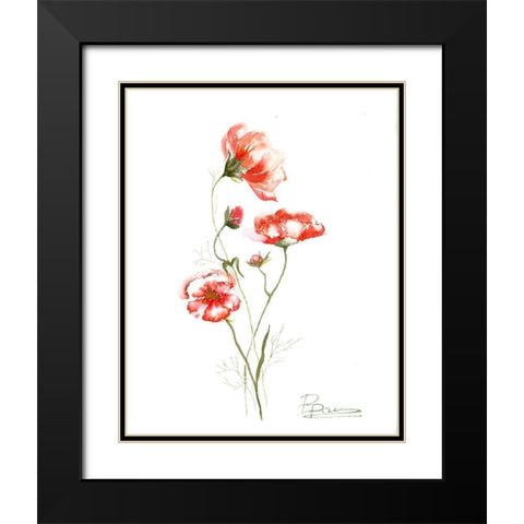 Orange Flowers II Black Modern Wood Framed Art Print with Double Matting by Shefranov, Olga