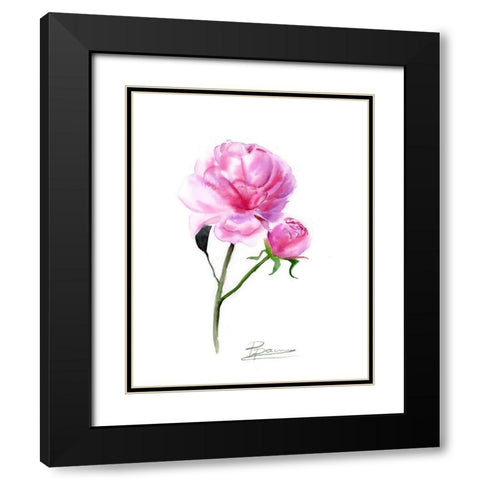 Pink Flowers V Black Modern Wood Framed Art Print with Double Matting by Shefranov, Olga
