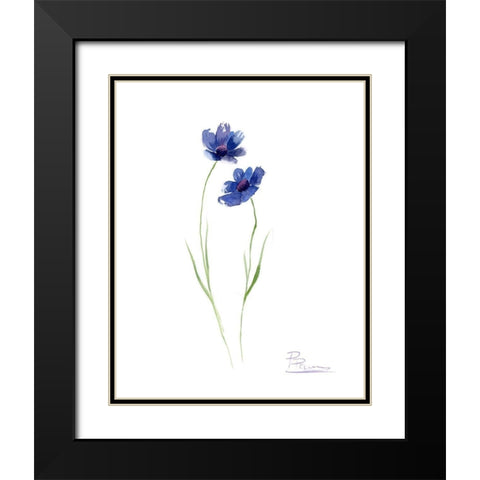 Blue Flowers II Black Modern Wood Framed Art Print with Double Matting by Shefranov, Olga