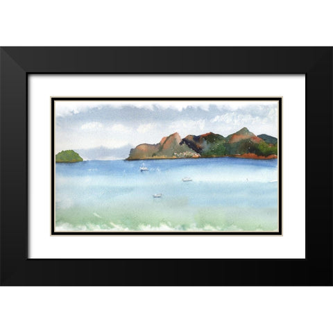 Ocean Scape Black Modern Wood Framed Art Print with Double Matting by Shefranov, Olga