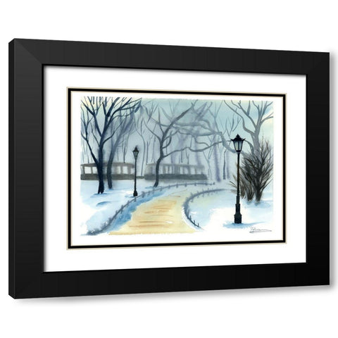 Winterscape Black Modern Wood Framed Art Print with Double Matting by Shefranov, Olga