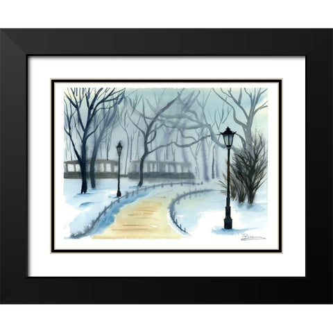 Winterscape Black Modern Wood Framed Art Print with Double Matting by Shefranov, Olga