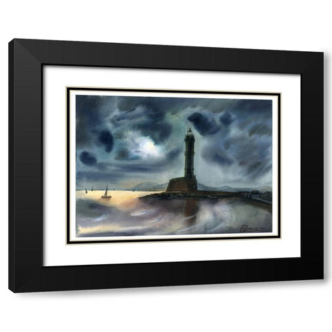 Lighthouse Black Modern Wood Framed Art Print with Double Matting by Shefranov, Olga