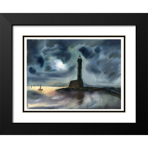 Lighthouse Black Modern Wood Framed Art Print with Double Matting by Shefranov, Olga