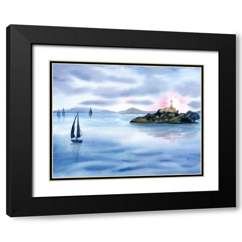 Sailboats Black Modern Wood Framed Art Print with Double Matting by Shefranov, Olga